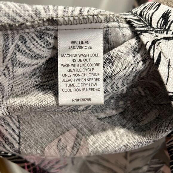 Per se LINEN dress/tunic/sheath black/white/pink Tropical Print Linen size M - Picture 4 of 5